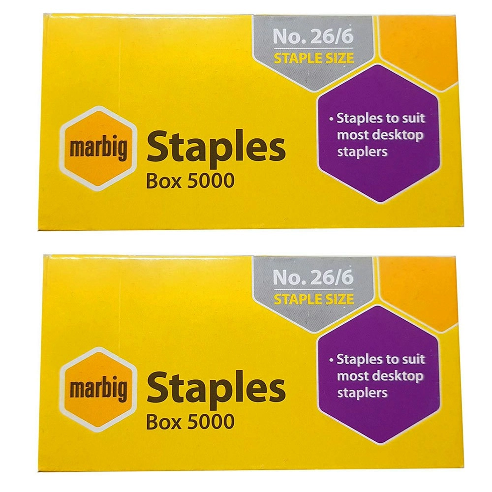 2PK Marbig Staples 26/6 Box 5000 for Staplers/Papers Office/Home Use/Essentials