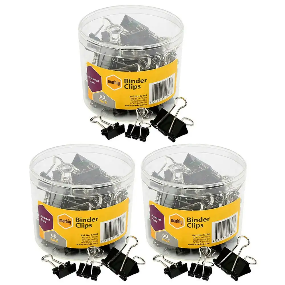180PC Marbig Paper Fold Back/Binder Clips Assort Sizes Office/Home Use/Essential