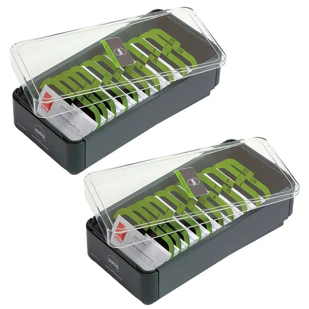 2x Marbig 400 Metal Business Card File Organiser/Holder Box A-Z Filing System GY
