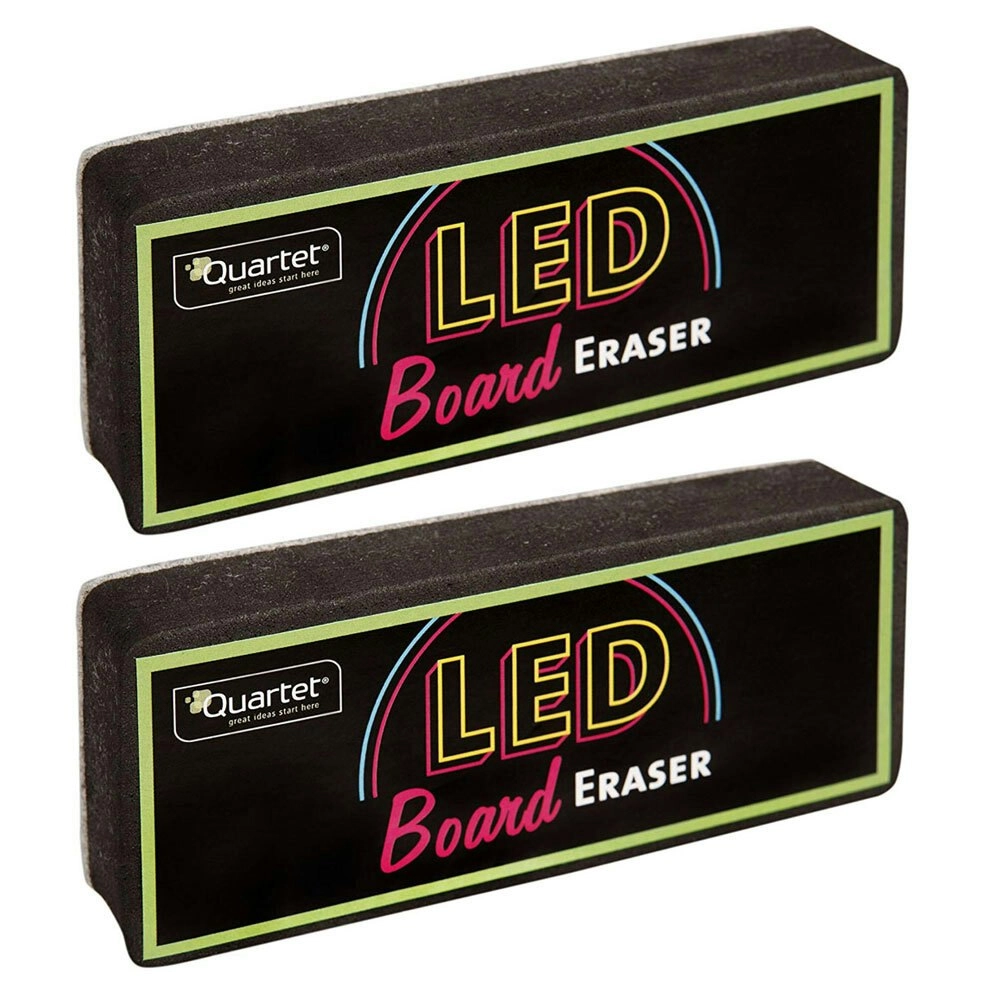 2PK Quartet LED Board Eraser Office Supply f/ Whiteboard/Writing/Chalk Board BLK