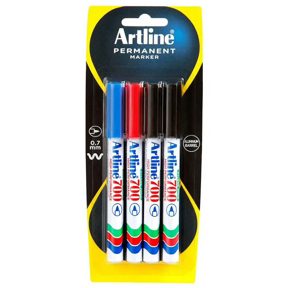 4pc Artline 700 Permanent Marker Work/School Assorted Colours 0.7mm Bullet Nib