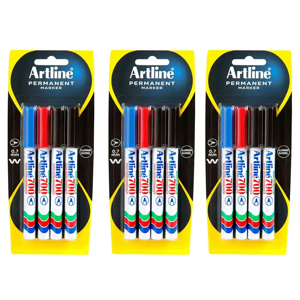 12pc Artline 700 Permanent Marker Work/School Assorted Colours 0.7mm Bullet Nib