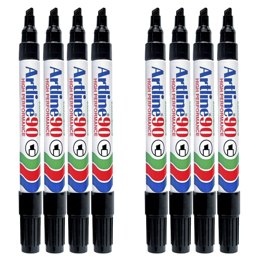 8pc Artline 90 Permanent Marker Office/School 2-5mm Line Width Chisel Nib Black