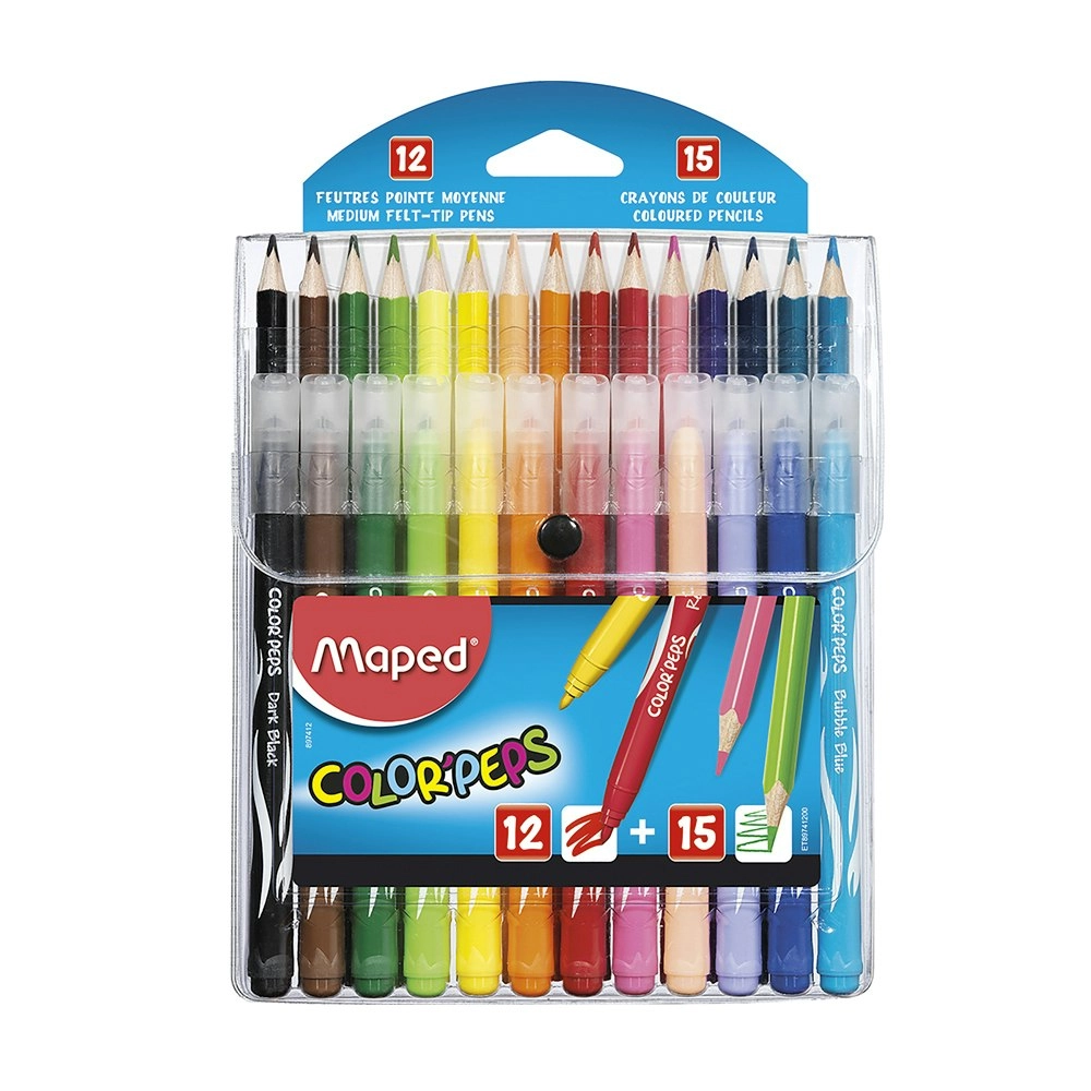 Maped ColorPeps Kids Multi Pack with 12 Colour Pencils & 15 Felt Tip Pens