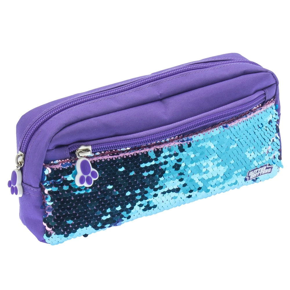 Glitter Critters Pat Me Sequin 2 Compartments Kids Zipper Pencil Case/Pouch PUR