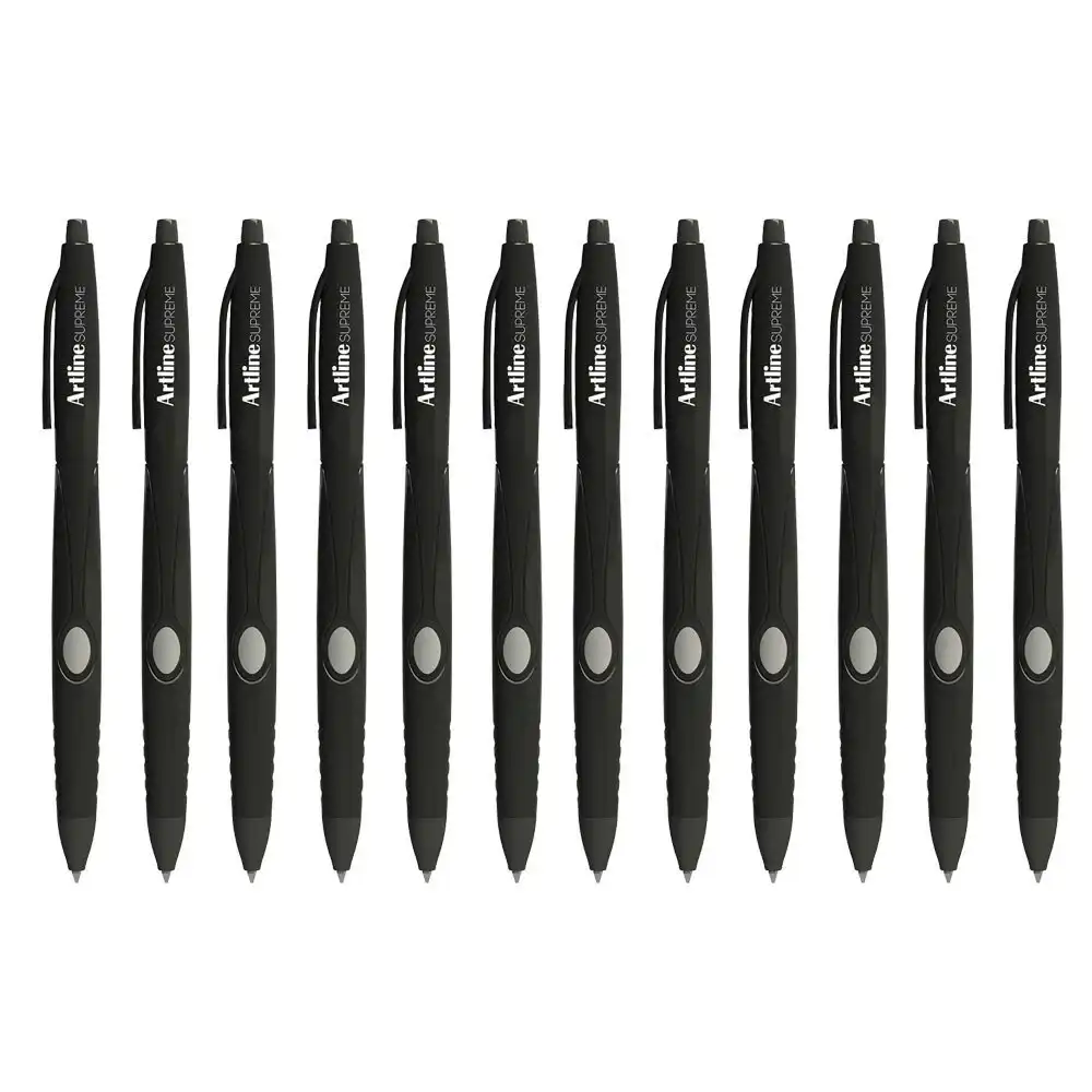 12pc Artline Supreme 1.0mm Ball Point Pen Writing School Ballpoint Pens Black