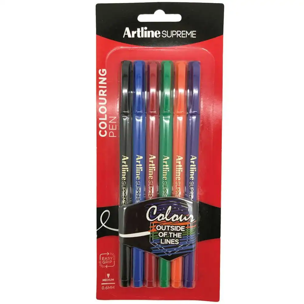6pc Artline Supreme 0.6mm Colouring Pens School/Office Writing Assorted Colours