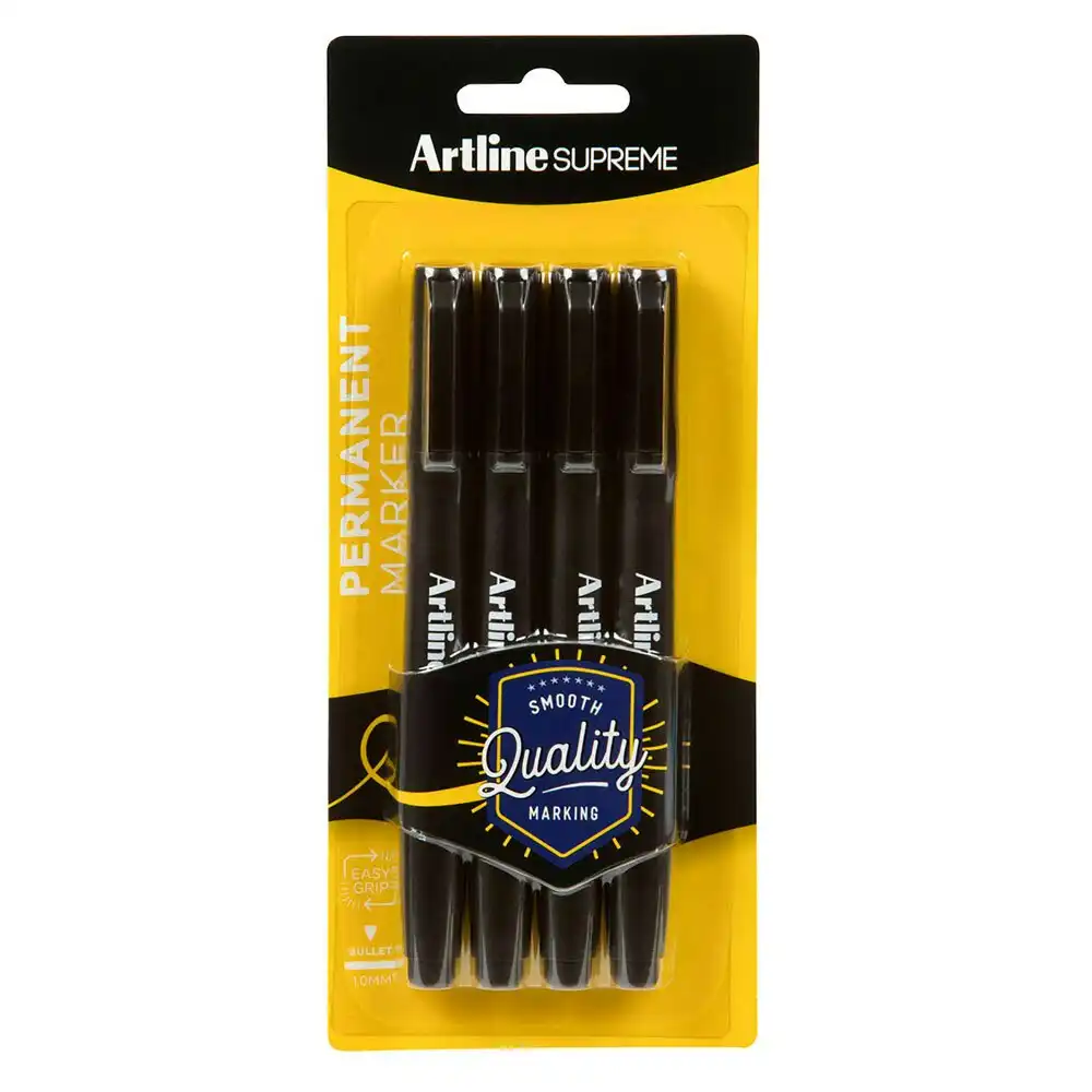 4pc Artline Supreme 1.0mm Permanent Marker Pens School/Office Writing Pen Black