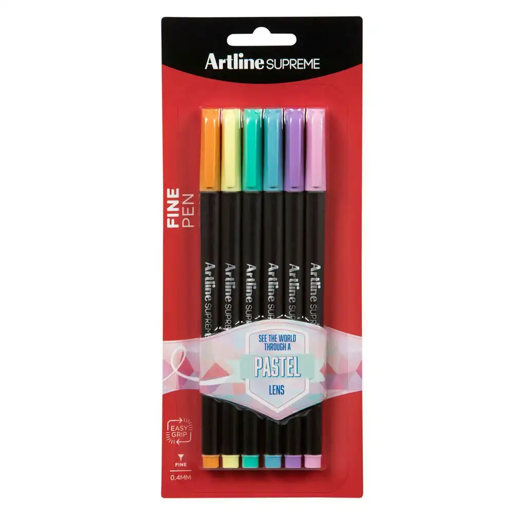 6pc Artline Supreme 0.4mm Fine Point Pens Art/Crafts Pen Assorted Pastel Colours