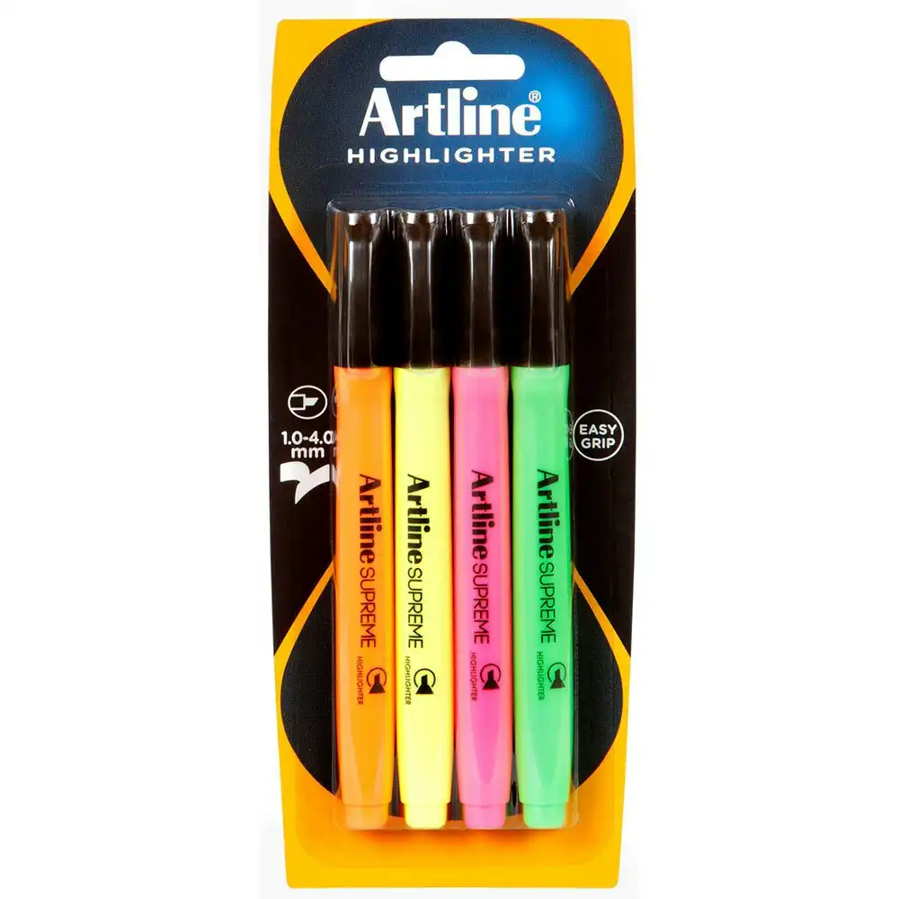 4pc Artline Supreme Highlighter Marker Pen Set Art/Craft School Assorted Colours