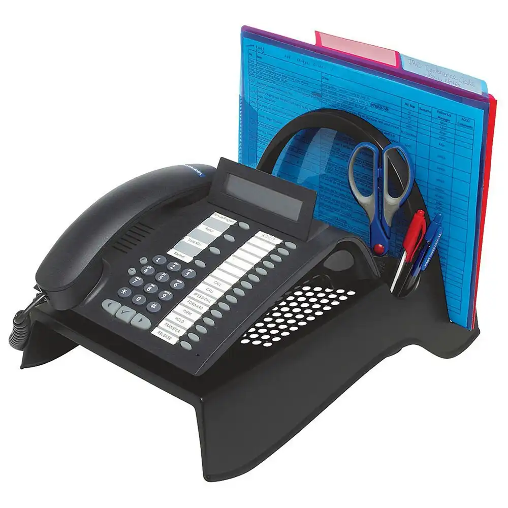 Marbig Telephone Stand/Riser w/Paper/Stationery Caddy/Holder Desk Organiser BLK