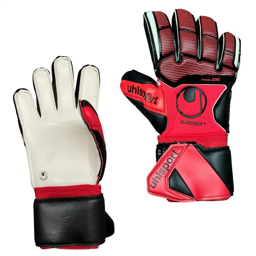 Uhlsport Pure Force Supersoft Size 7 Sports Soccer Gloves Pair Classic Cut Red