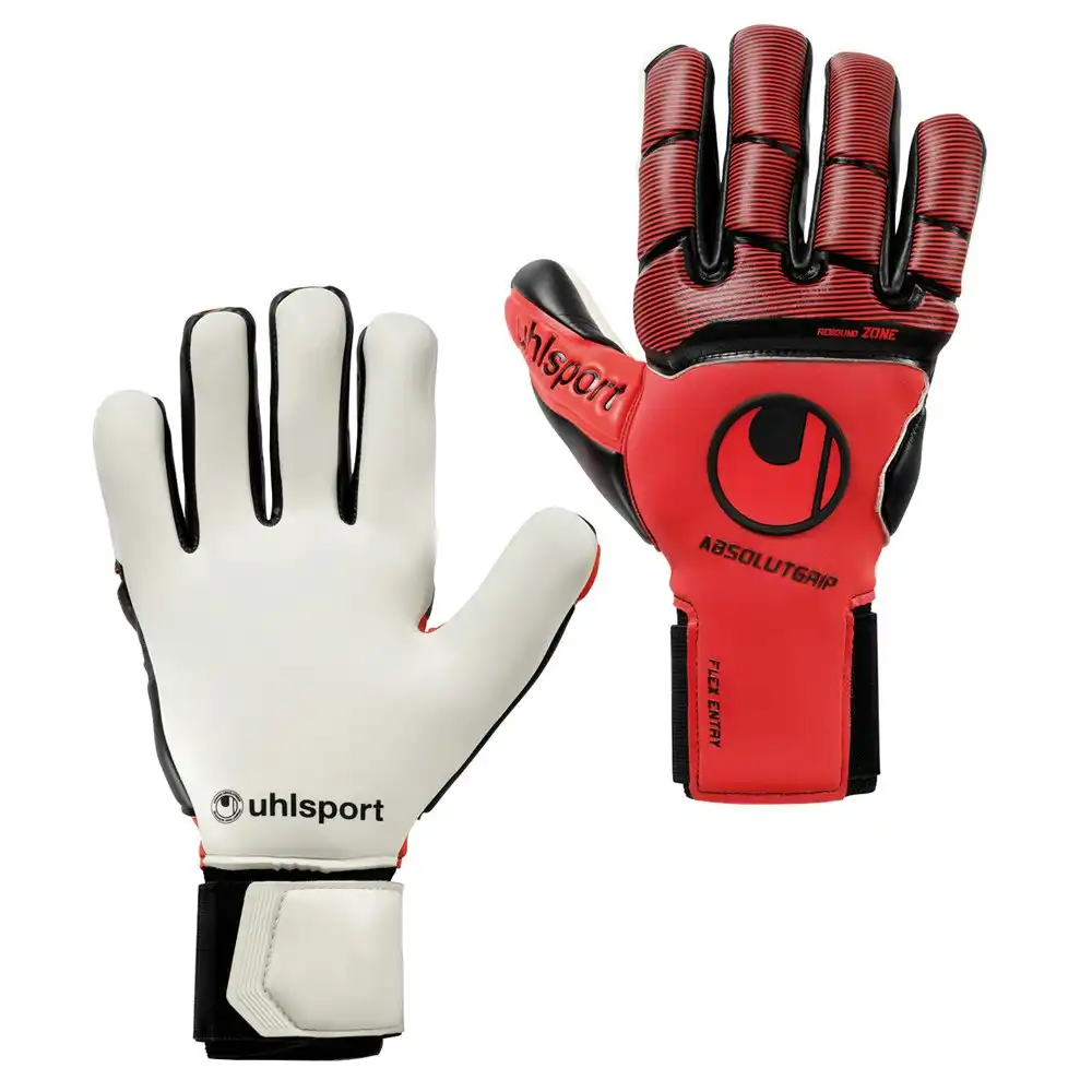 Uhlsport Pure Force Absolutgrip HN Size 7 Sports Soccer Gloves Pair w/ Strap Red