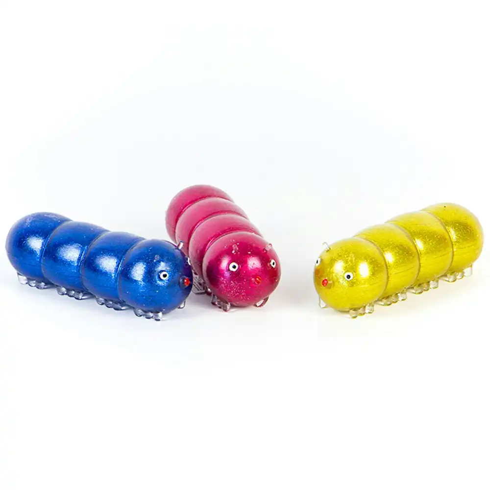 3x Fumfings Novelty Squidgy Disco Caterpillars 10cm Squish Toys Kids/Child Asst
