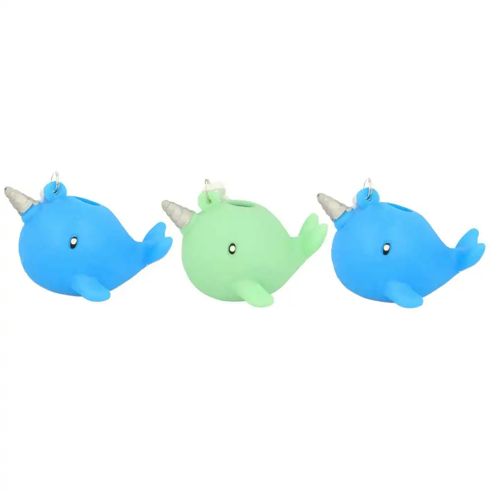 3x Fumfings Novelty 6cm Squeezy Narwhal Keyrings Fun Toys Kids/Children 3y+ Asst