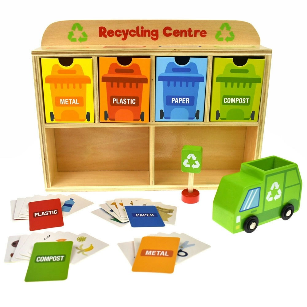 39pc Tooky Toy Wooden Recycling Centre 3y+ Kids/Toddler Educational Game Play