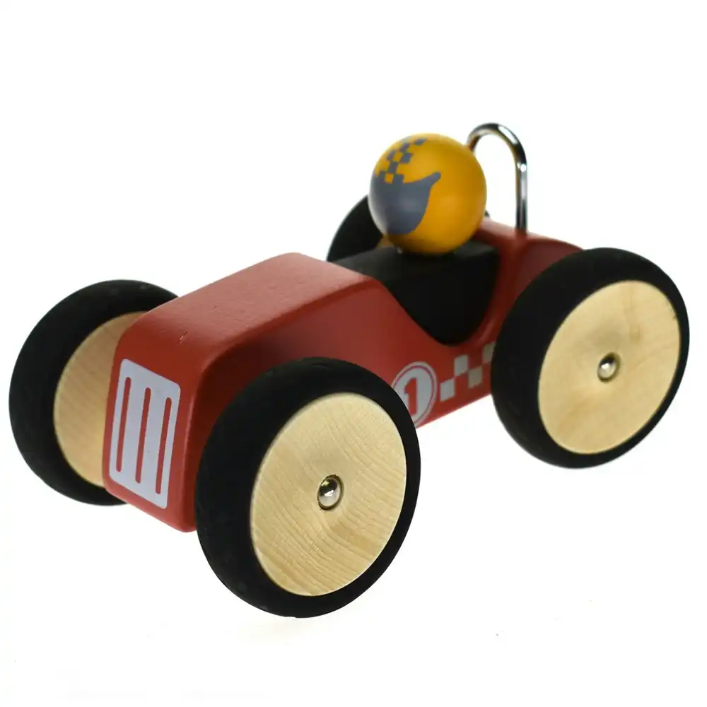 Kaper Kidz Retro Racing Wooden Car Red Large Kids Interactive Playing Toy 12m+