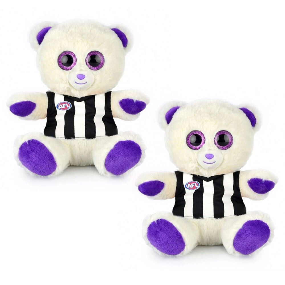 2x Korimco AFL 22cm Kids/Children Small Sparkle Plush Teddy Bear Collingwood PPL