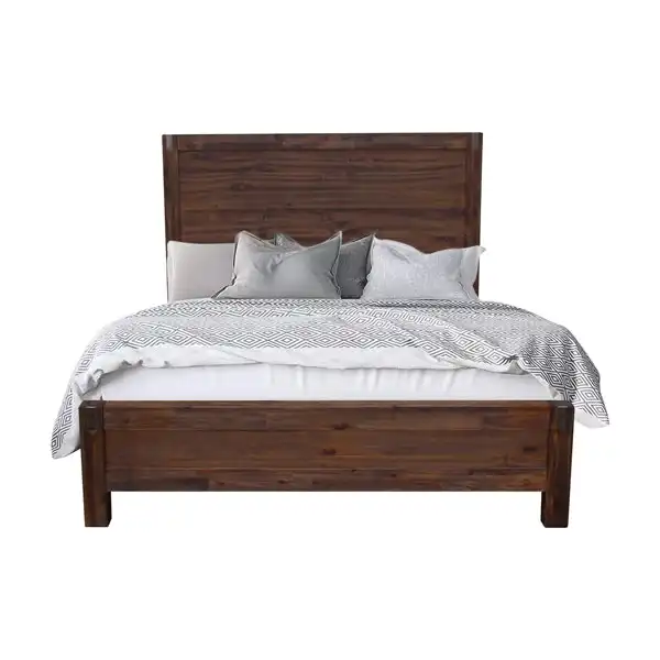 Bed Frame King Size in Solid Wood Veneered Acacia Bedroom Timber Slat in Chocolate