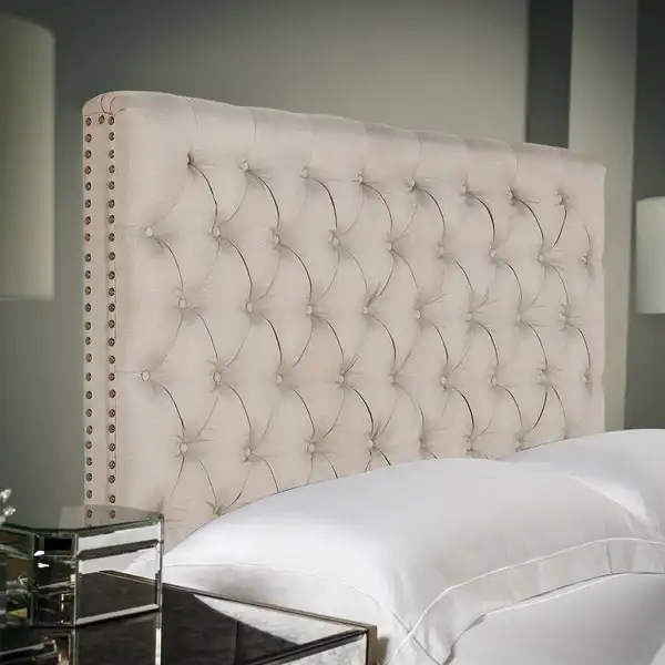 Bed Head Double Size French Provincial Headboard Upholsterd Fabric Beige