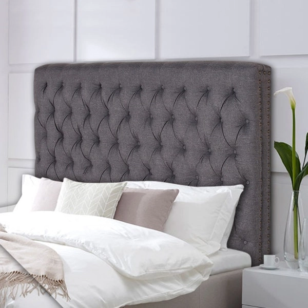 Bed Head King Size French Provincial Headboard Upholsterd Fabric Charcoal