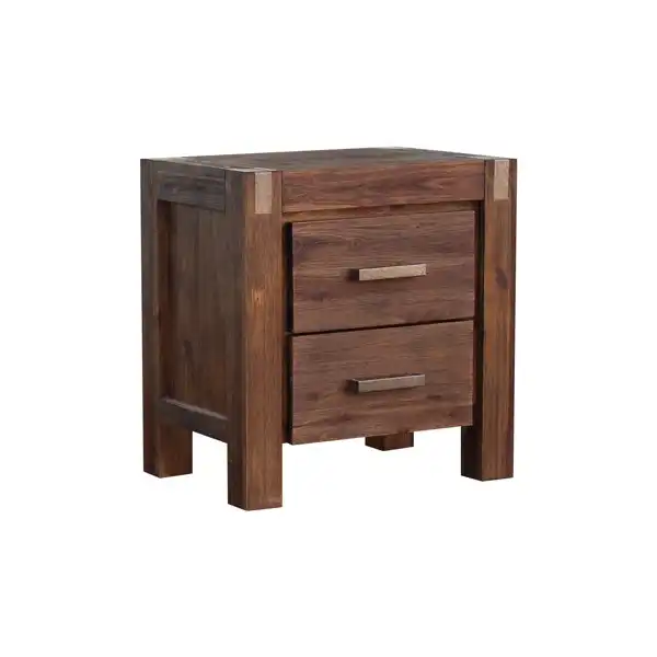 Bedside Table 2 drawers Night Stand Solid Wood Acacia Storage in Chocolate Colour