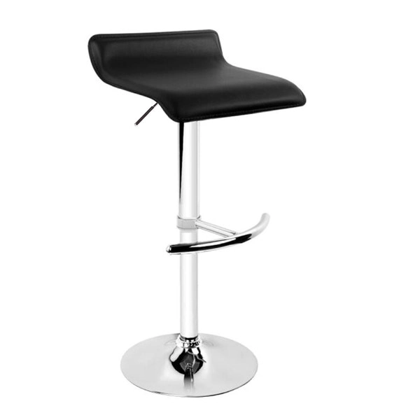 2X Black Bar Stools Faux Leather Low Back Adjustable Crome Base Gas Lift Slim Seat Swivel Chairs