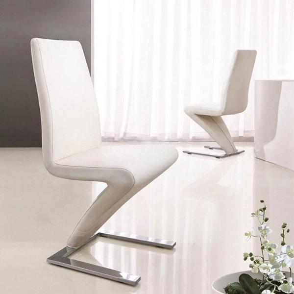 2x Z Shape White Leatherette Dining Chairs with Stainless Base