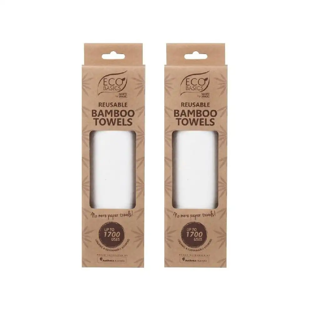 White Magic ECO BASICS REUSABLE 30cm BAMBOO TOWELS PACK 40 - 2 PACKS