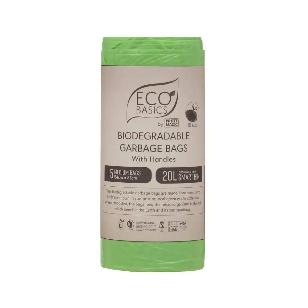 White Magic Eco Basics Biodegradable Corn Starch Garbage Bags   Medium Pack 15