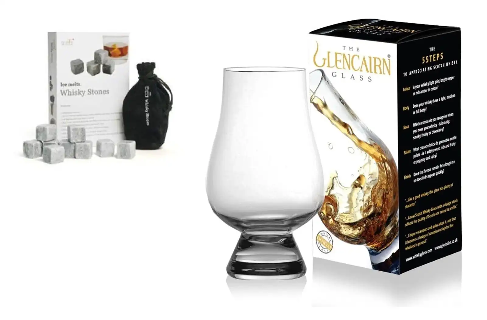 The Glencairn Whisky Glasses (2) + Stones Set