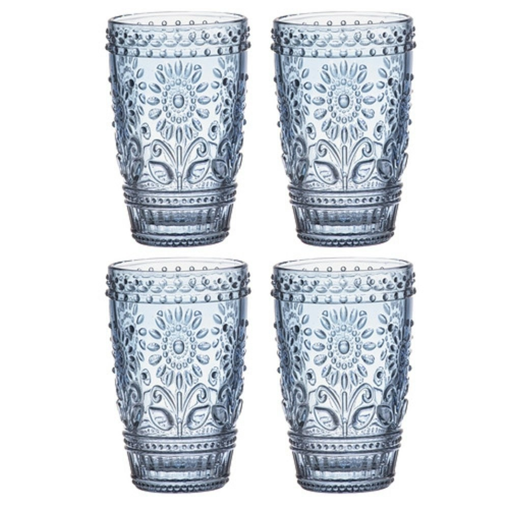 Ladelle SUNFLOWER GLASS HIGHBALL TUMBLER 350ml SET OF 4 - BLUE