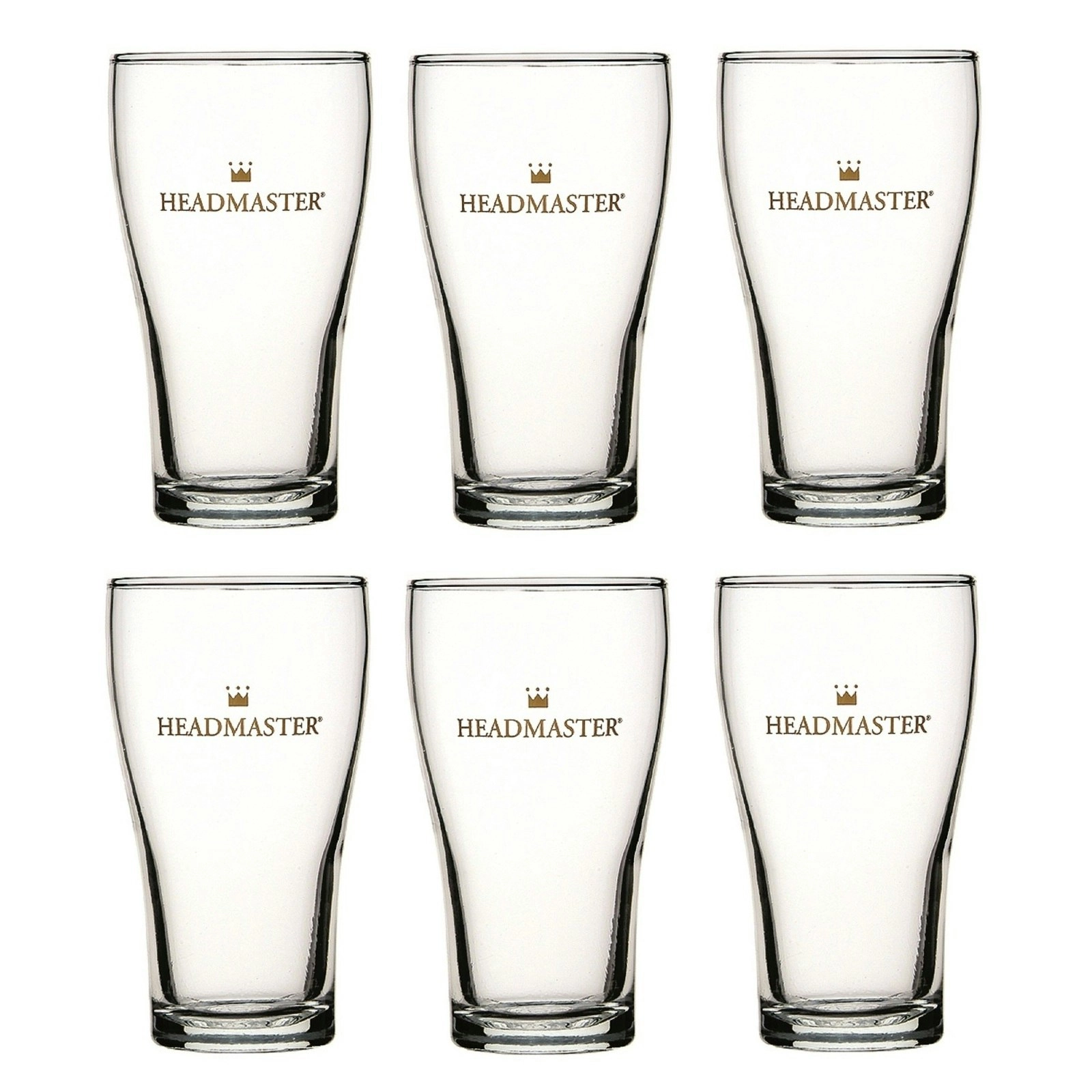 CROWN NUCLEATED Headmaster BEER SCHOONER GLASSES 285ml - Set of 6