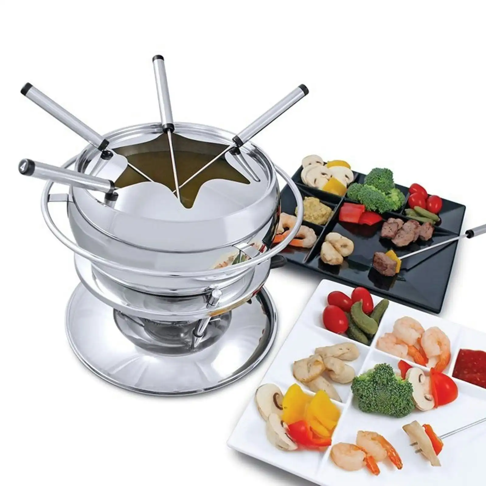 Swissmar Zuri 11 Piece Stainless Steel Fondue Set