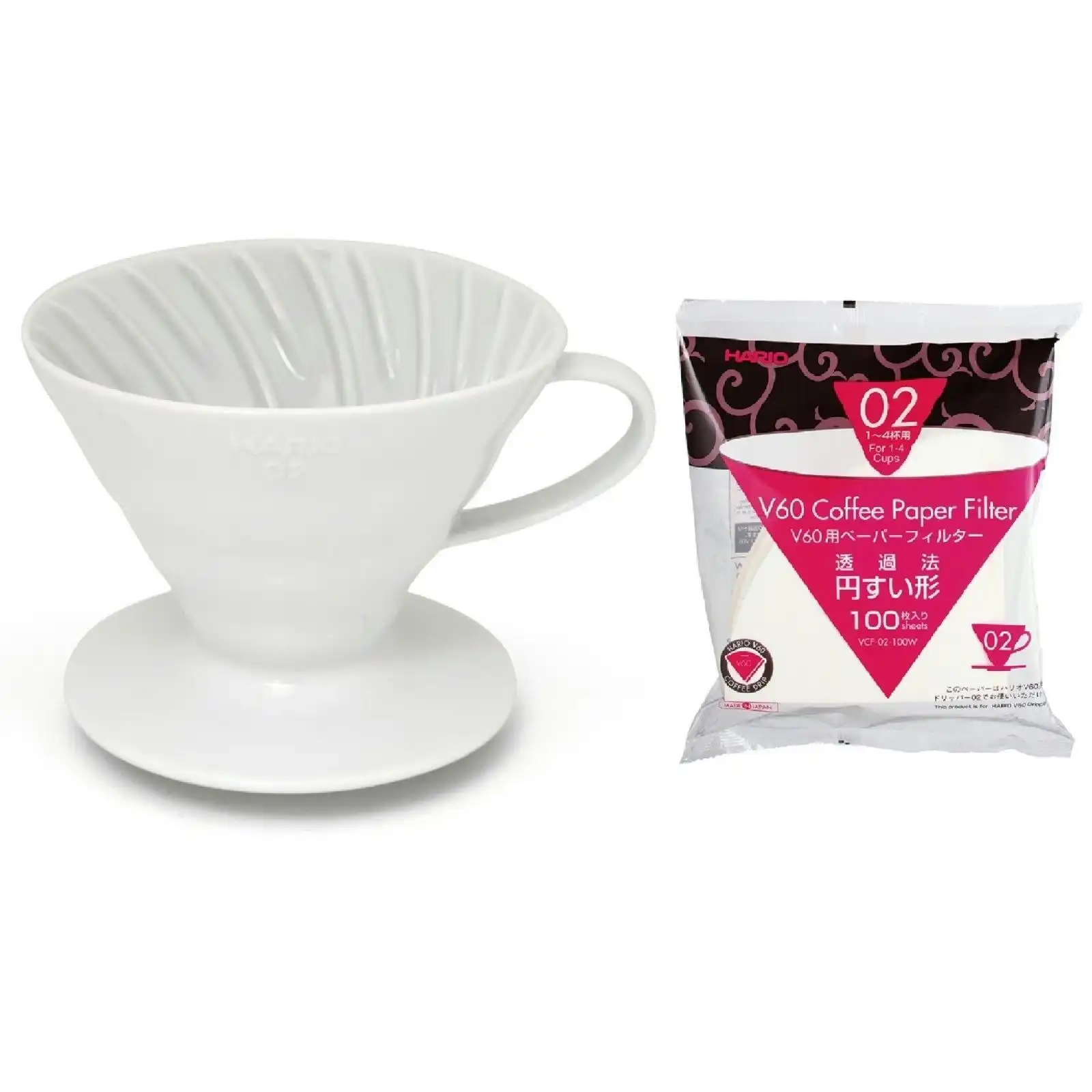 Hario V60   02 Ceramic Coffee Dripper With 100 Filter Papers