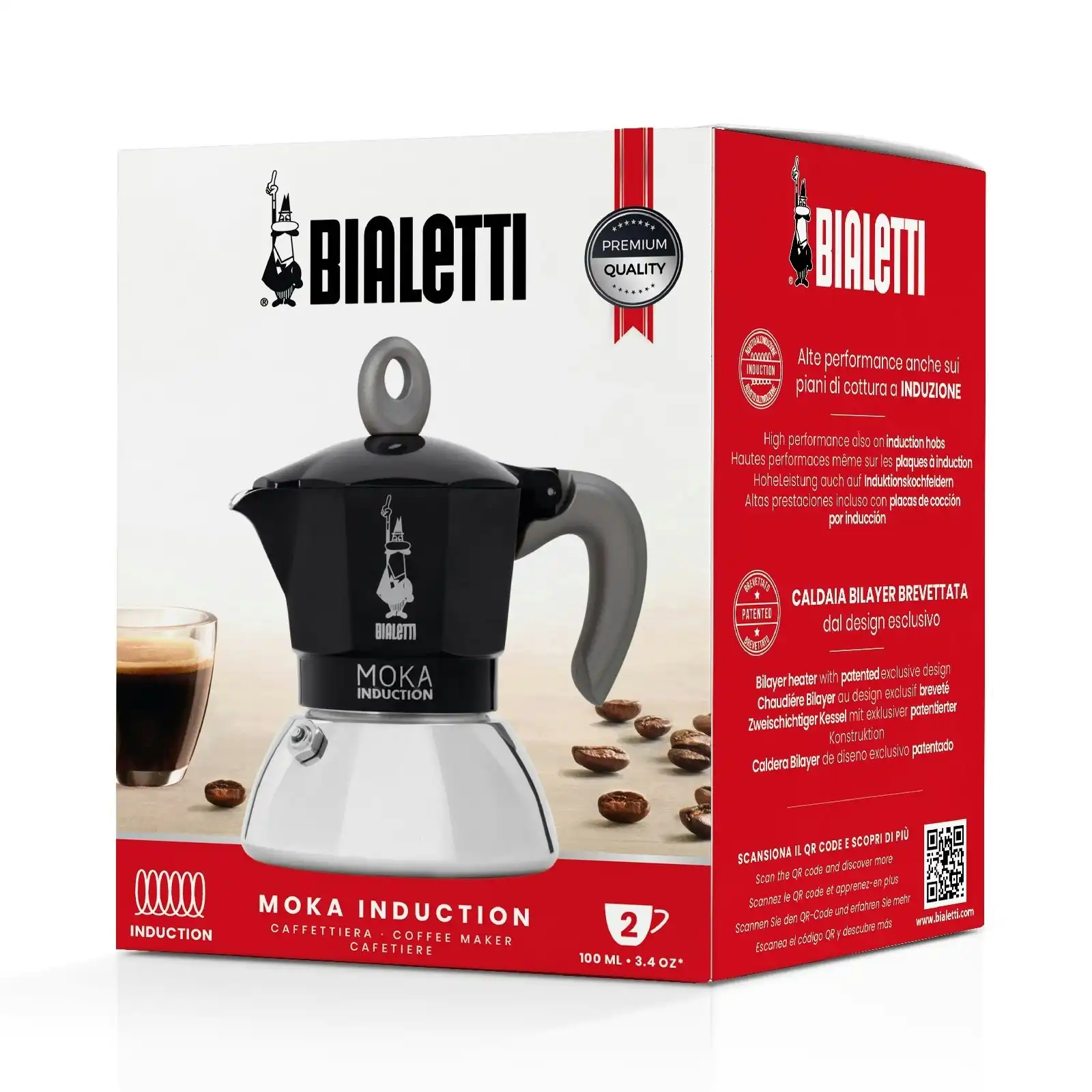 Bialetti Moka 2 Cup Induction Espresso Maker   Black