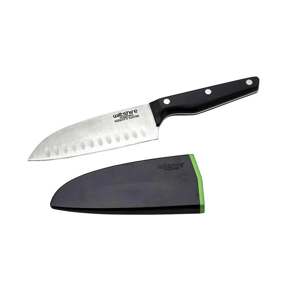 Wiltshire STAYSHARP NEW LOOK 15cm TRIPLE RIVET SANTOKU KNIFE WITH SHARPENER