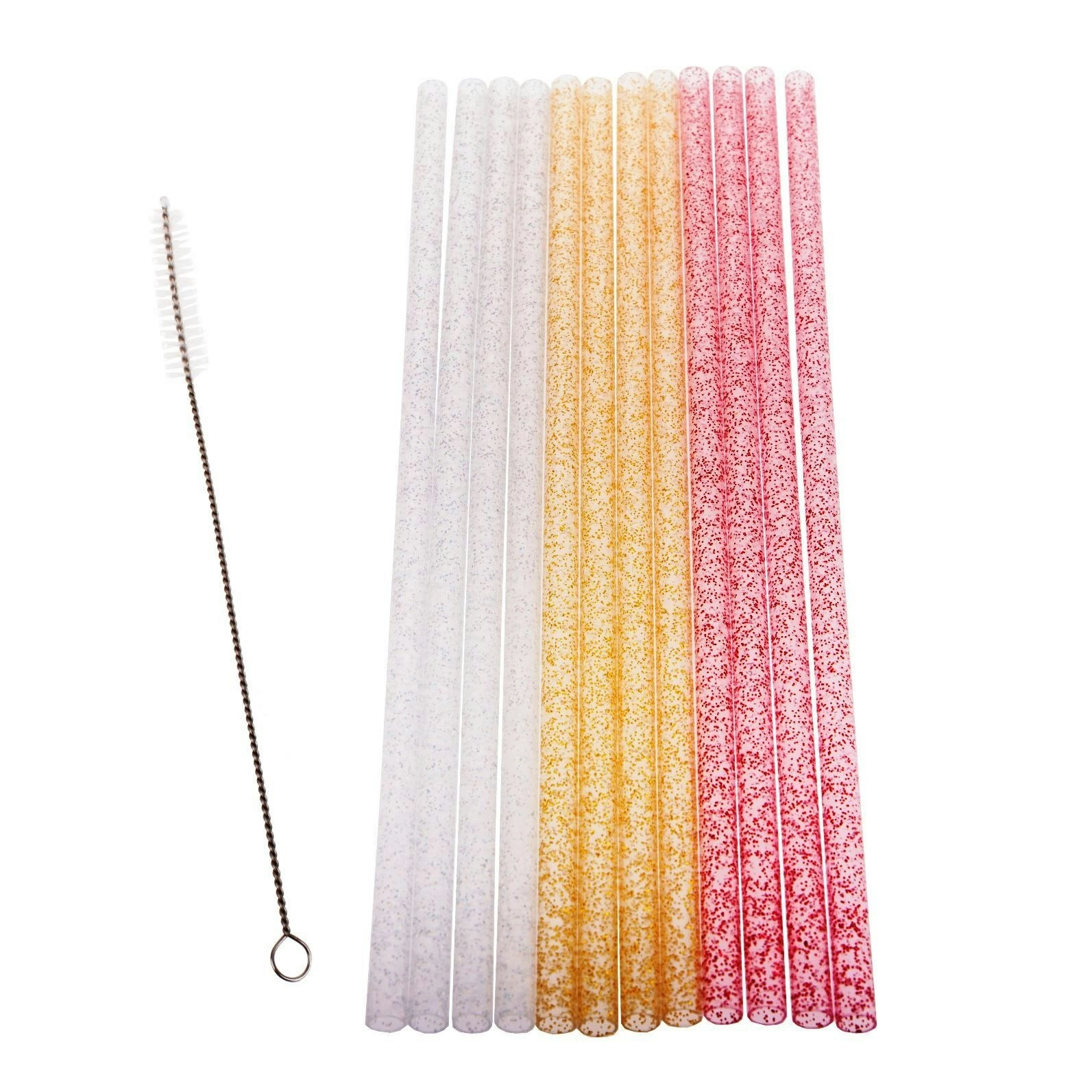 Appetito Set 12 Reusable Sparkle Party Straws + Cleaning Brush