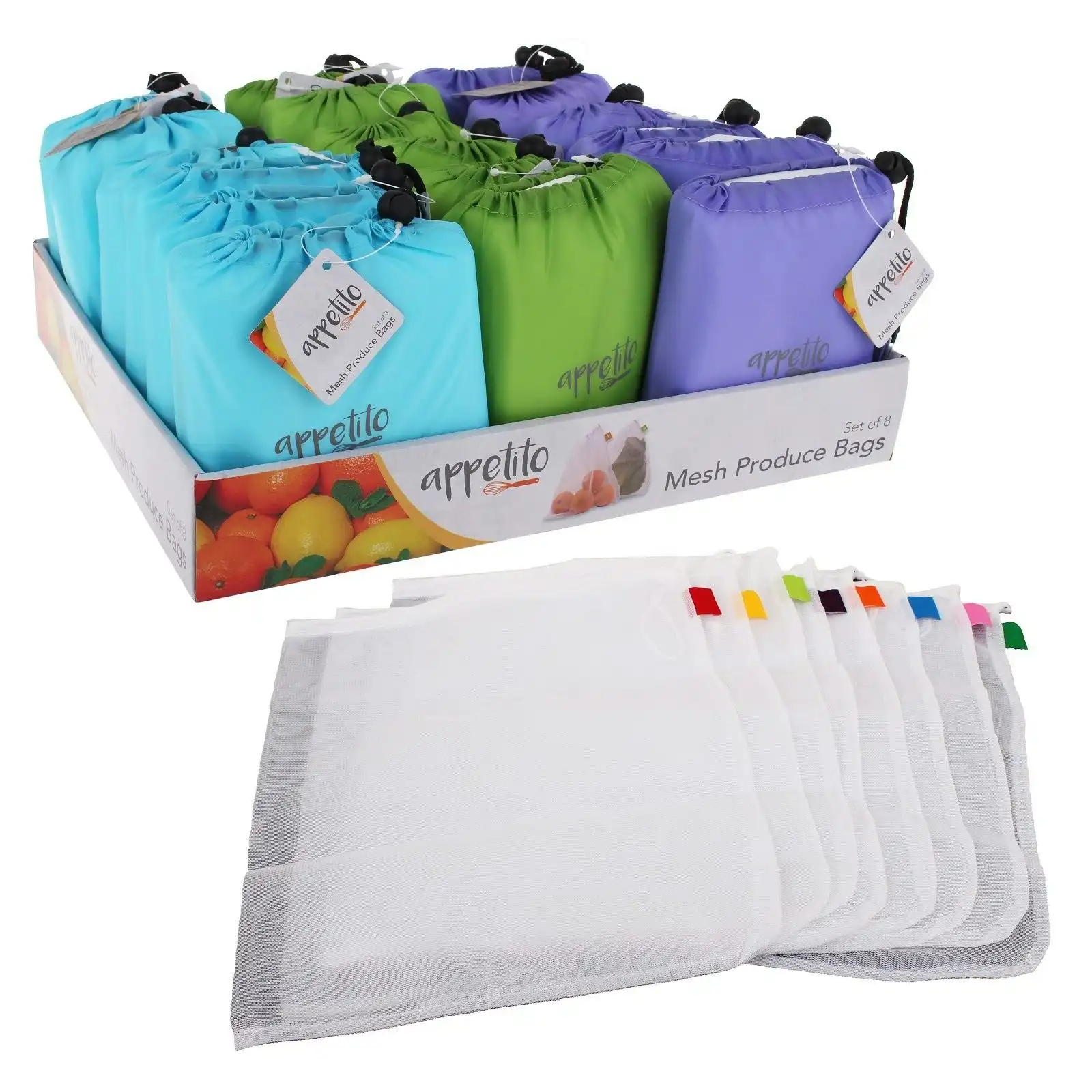 Appetito Reusable Produce Bags   Set Of 8