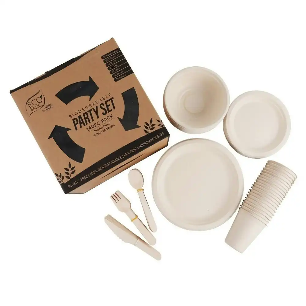White Magic Eco Basics Biodegradable 140 Piece Party Set