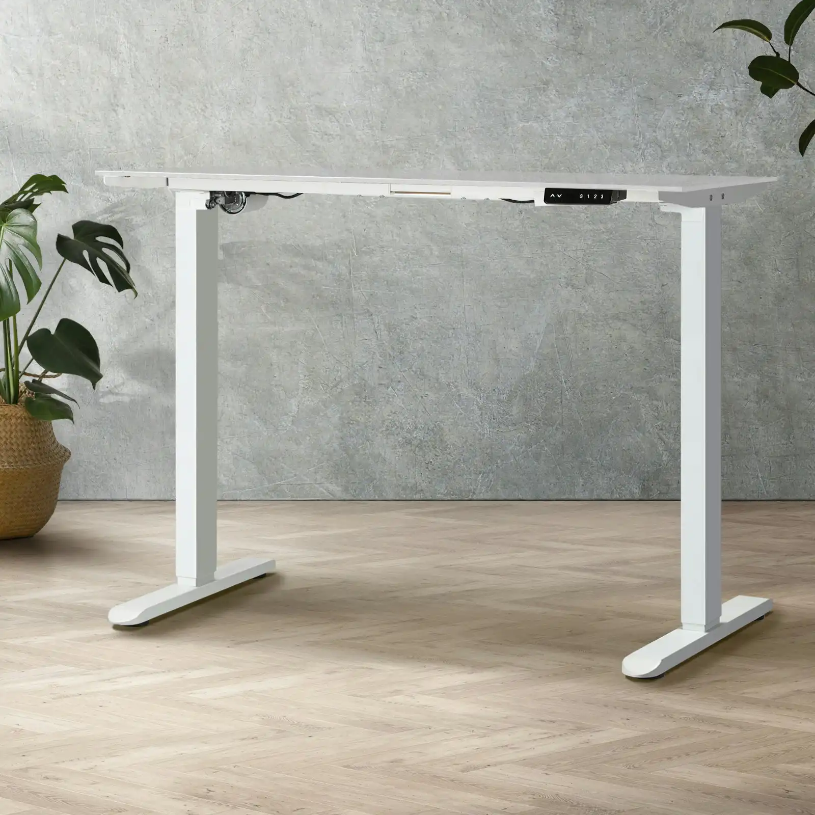 Oikiture Standing Desk Frame Only Single Motor Height Adjustable Motorised Sit Stand Table White