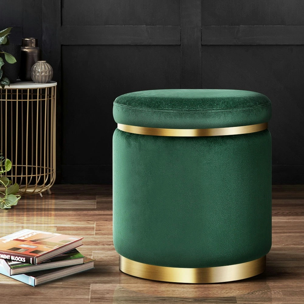 Artiss Ottoman Foot Stool Round Velvet Green