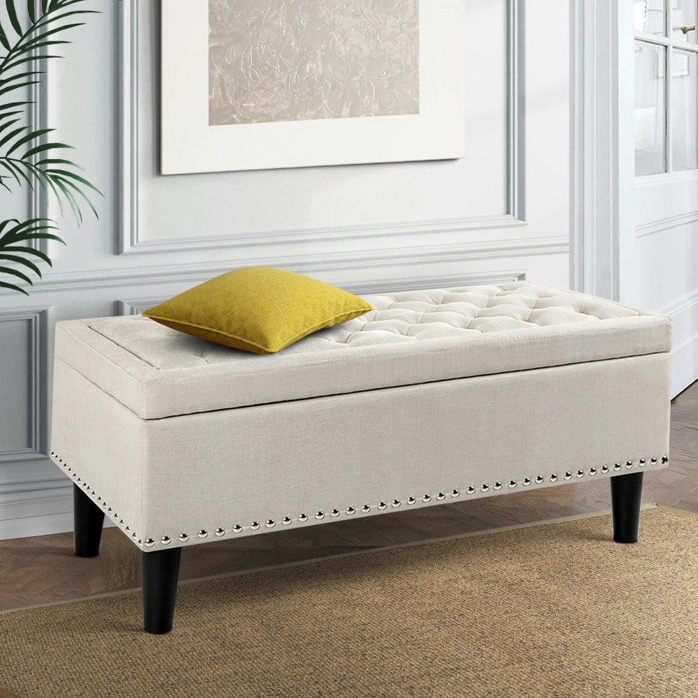 Artiss Storage Ottoman Blanket Box 96cm Linen Taupe