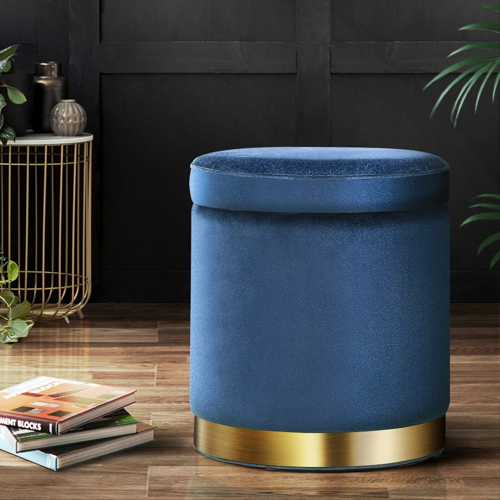 Artiss Ottoman Storage Foot Stool Round Velvet Navy