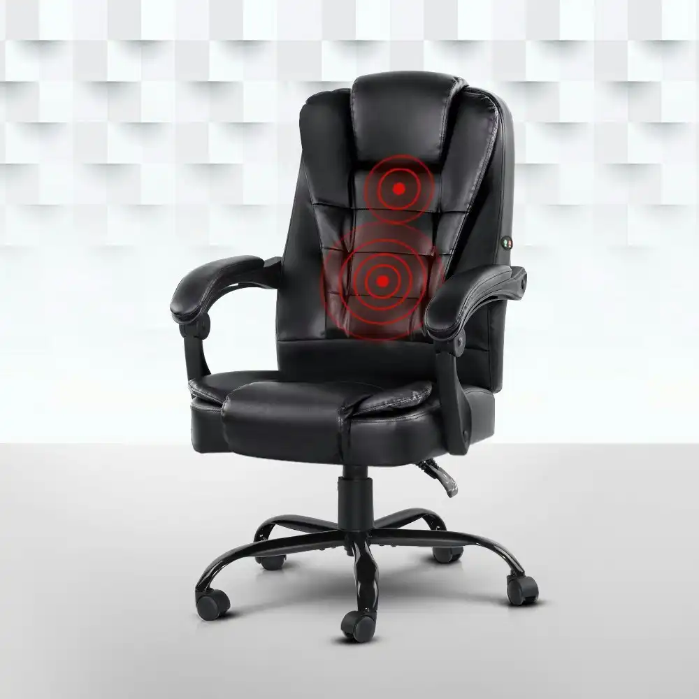 Artiss 2 Point Massage Office Chair PU Leather Black - Recliner