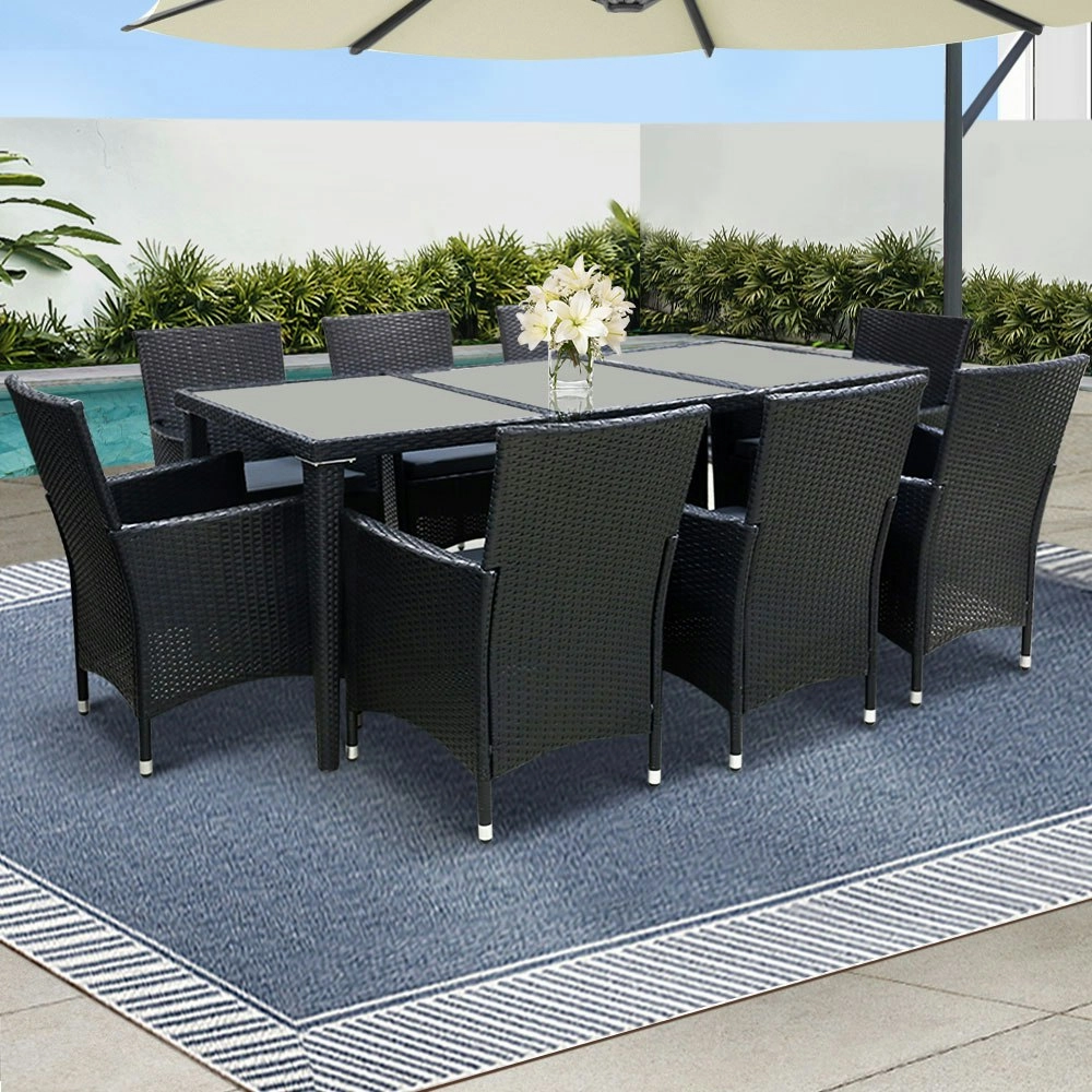 Gardeon Outdoor Dining Set 9 Piece Wicker Lounge Setting Black