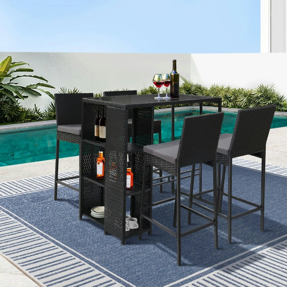 Gardeon 5-Piece Outdoor Bar Set Patio Dining Chairs Wicker Table Stools