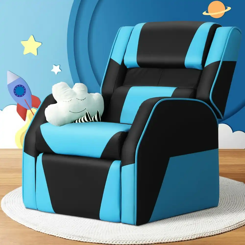 Keezi Kids Recliner Chair Gaming Sofa Lounge Couch Children Armchair Black Blue