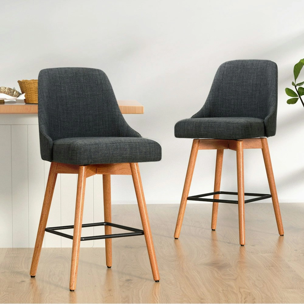 Artiss 2x Bar Stools Swivel Seat Wooden Charcoal