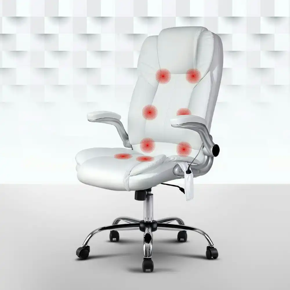 Artiss 8 Point Massage Office Chair PU Leather White